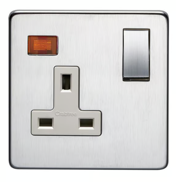 Untitled-54-1.png Crabtree 13A Double Pole Switched Socket with Neon (Satin Chrome) - Image 1