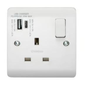 Crabtree 13A Switch Socket with Integrated LED, USB A+C Ports (1 Gang)