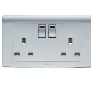 CRABTREE 13A switched 2 gang socket with neon SILVER