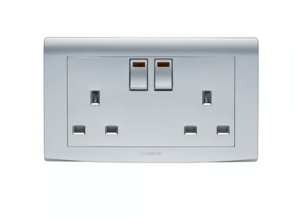Untitled-78-1.png CRABTREE 13A switched 2 gang socket with neon SILVER - Image 1