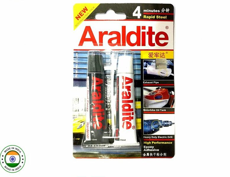 aral3-e1701272926221.jpg Araldite Rapid Steel Epoxy: Repairs Metal Quickly & Permanently (2 x 15ml) - Image 1