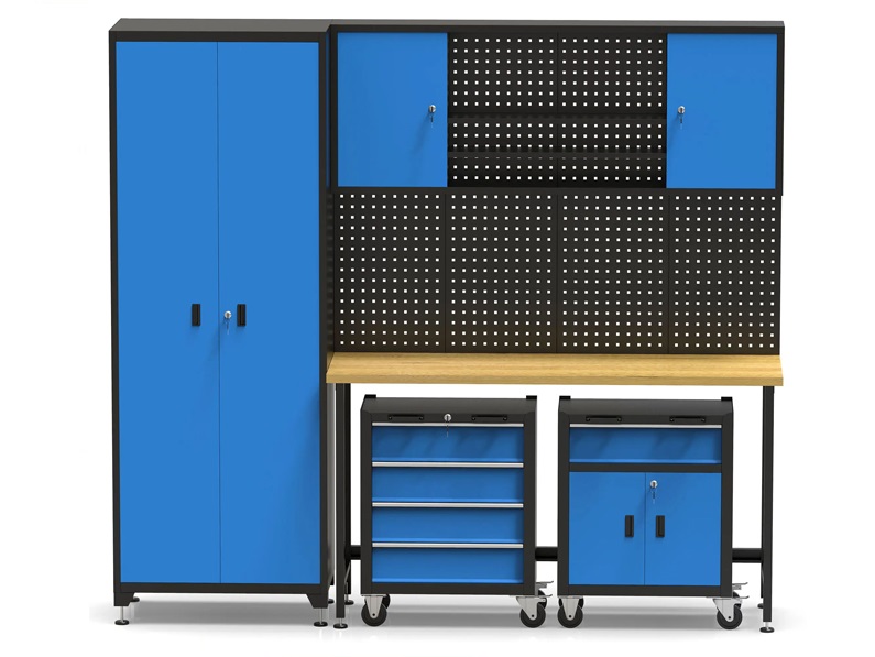 blue-workstation.jpg Workstation with Drawers & Cabinet - Image 1
