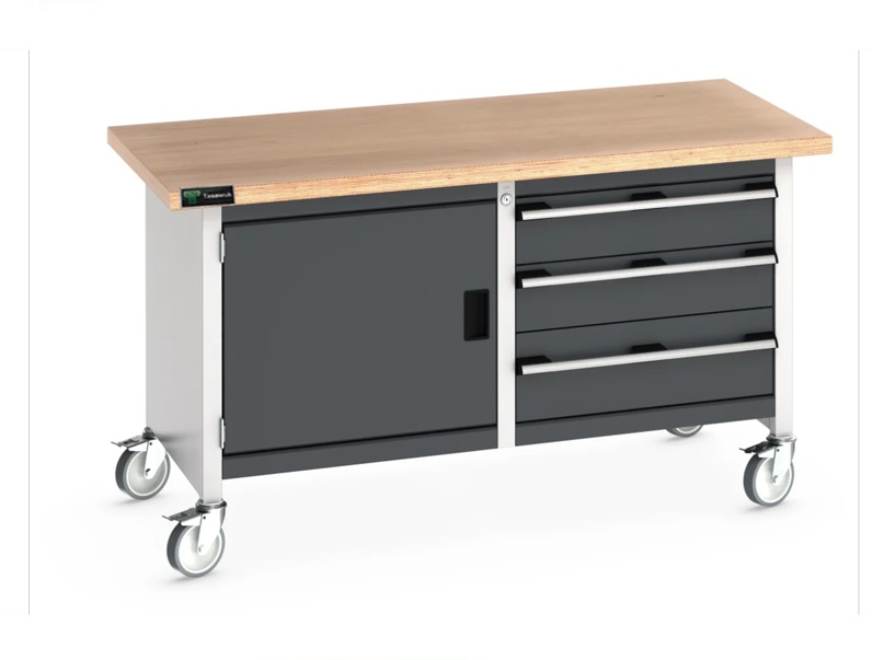 custom-table23.jpg Heavy Duty 150cm Custom Workbench with 3 Drawers & Cabinet - Black / Gray - Image 1