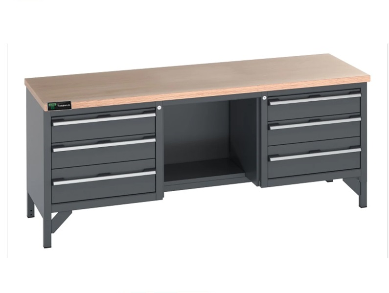 custom-table24.jpg Heavy Duty 210cm Custom Workbench with 6 Drawers & Cabinet - Black / Gray - Image 1