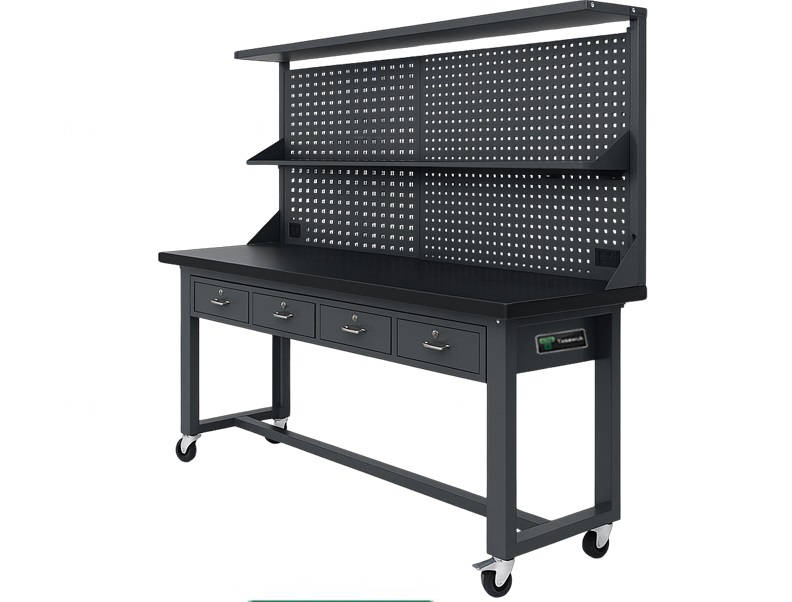 custom-table27.jpg Heavy Duty 210cm Custom Workbench with Pegboard & Drawers - Black - Image 1