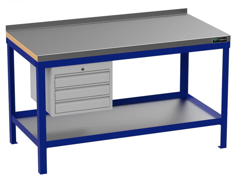 custom-table28.jpg Super Heavy Duty 120cm Custom Workbench with Stainless Steel Top & 3 Drawers - Blue - Image 1