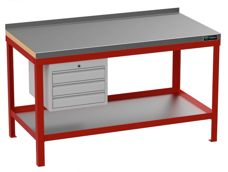 custom-table29.jpg Super Heavy Duty 120cm Custom Workbench with Stainless Steel Top & 3 Drawers - Red - Image 1
