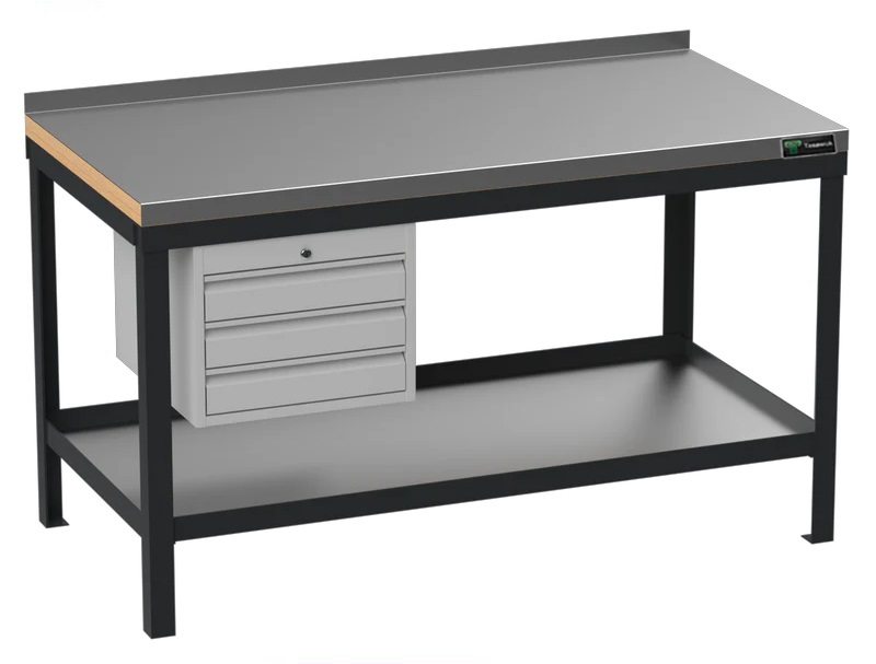 custom-table31.jpg Super Heavy Duty 150cm Custom Workbench with Stainless Steel Top & 3 Drawers - Black - Image 1
