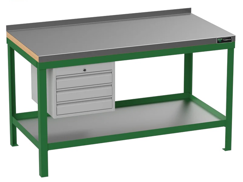 custom-table32.jpg Super Heavy Duty 200cm Custom Workbench with Stainless Steel Top & 3 Drawers - Green - Image 1