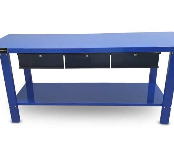 Heavy Duty 200cm Customised Metal Workbench with 3 Drawers - Blue
