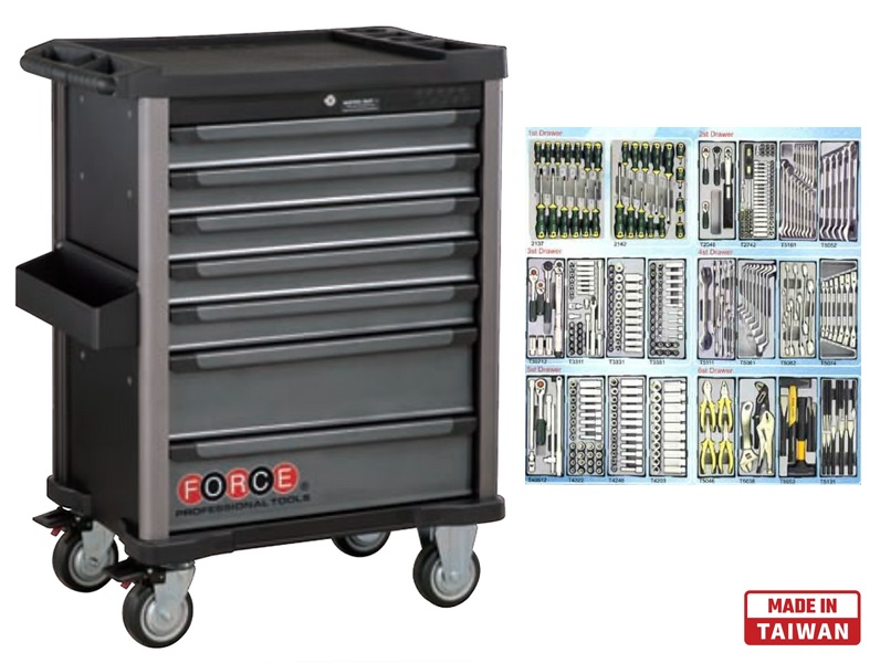 force-10217-376.jpg Force 7 Drawers Trolley with 376pcs Tools - Image 1