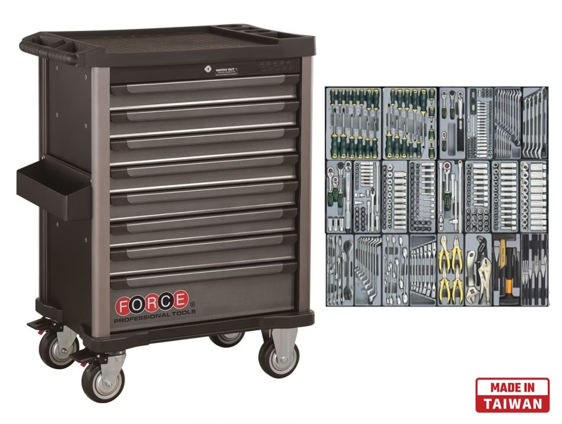 force-10218-376.jpg Force 8 Drawers Trolley with 376pcs Tools - Image 1