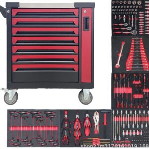 7 Drawers Workshop Tool Trolley with Pegboard & 258pcs Tools