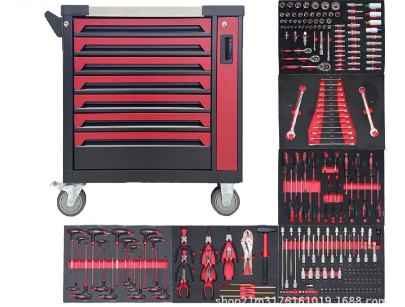 js-3004b-kit-1.jpg 7 Drawers Workshop Tool Trolley with Pegboard & 258pcs Tools - Image 1