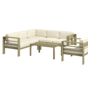 Custom Made L-Shaped 5+1 Outdoor Metal Sofa Set with Tea Table