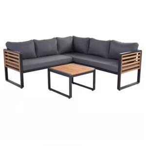 Custom Made L-Shaped 5 Seater Outdoor Metal Sofa Set with Tea Table