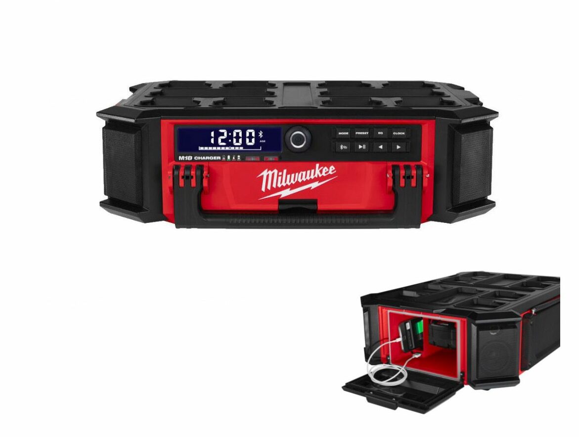 milwaukee-radio-e1717674900102.jpg Milwaukee Packout M18 Radio + Charger - Image 1