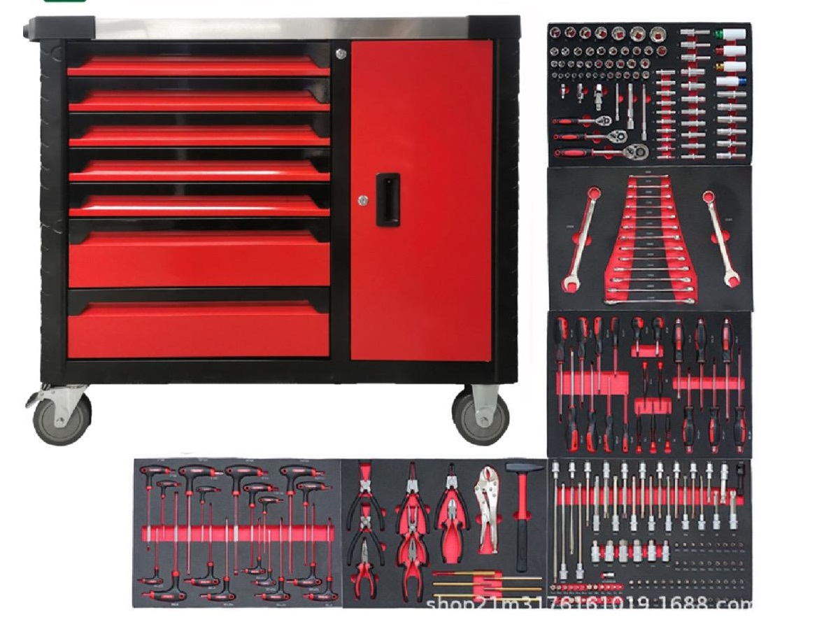 new3-1.jpg 7 Drawers Workshop Tool Trolley with Cabinet & Tools - Image 1