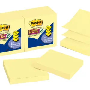 3M Post-it® Pop-up Notes Canary Yellow R330. 3 x 3 in (76 mm x 76 mm), 90 sheets/pad, 12 pads/Pack