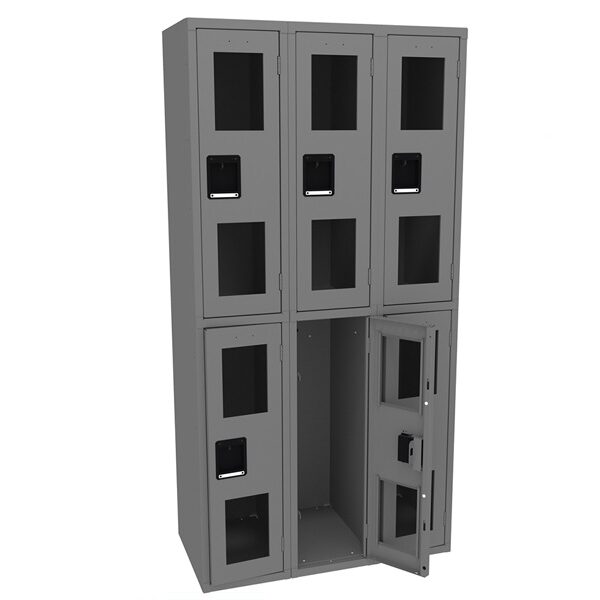 6 Door Metal See Through Cabinet - Gray