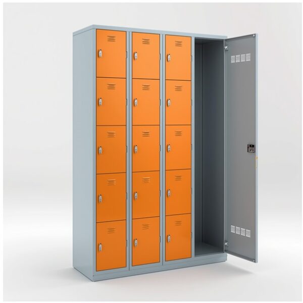 16 Door Metal Locker - Gray / Orange