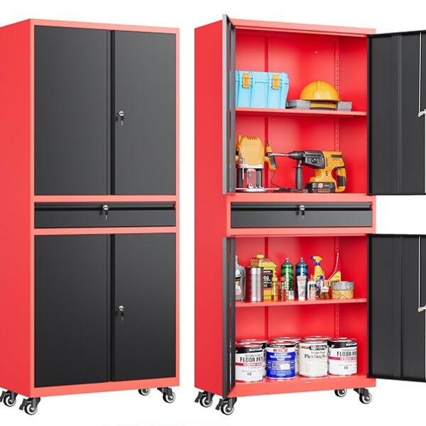 Heavy Duty 4 Door Garage Cabinet with Drawer - Red