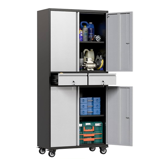 sahoo34.jpg Heavy Duty 4 Door Garage Cabinet with 2 Drawers - Black/Gray - Image 1