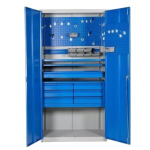 Heavy Duty Garage Cabinet with 7 Drawers & Pegboard - Blue/Gray