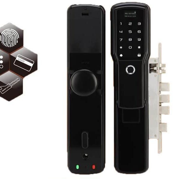Smart door lock with fingerprint scanner, keypad & remote control door lock