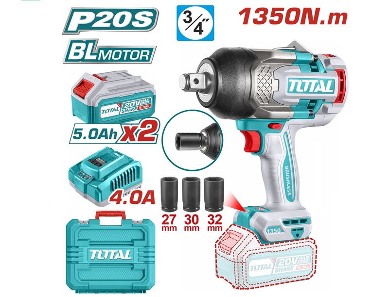 total-TIWLI20135.jpg Total 20V High Torque 3/4" Dr" Impact Wrench with 1350nm Torque - Image 1
