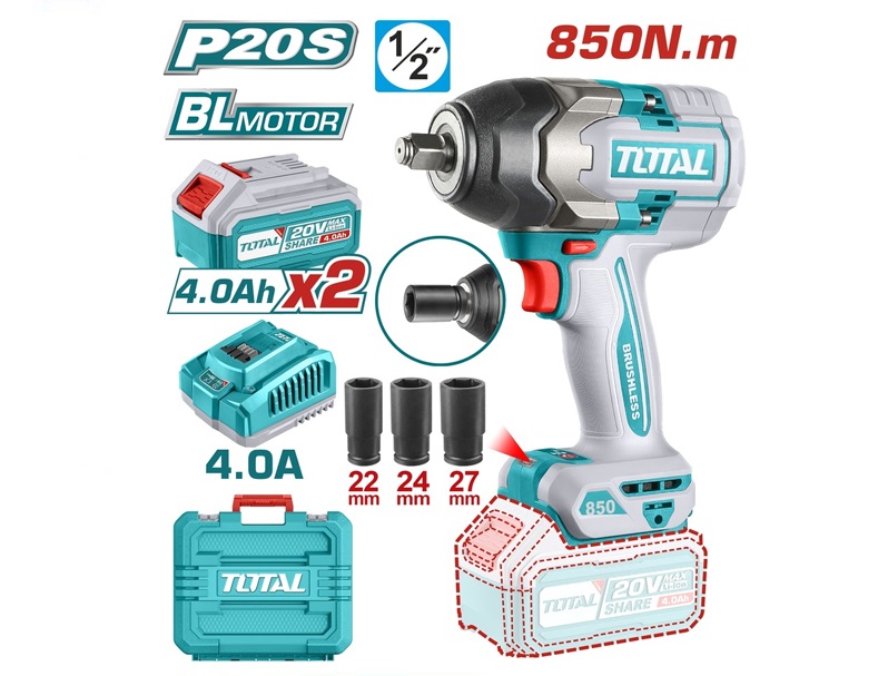 total-TIWLI2085.jpg Total 20V High Torque 1/2" Dr" Impact Wrench with 850nm Torque - Image 1