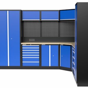 L-Shaped 4mtr Garage Workstation - Blue