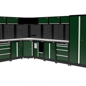L-Shaped 4mtr Garage Workstation - Dark Green