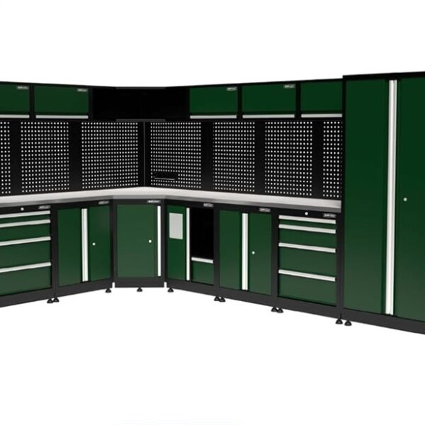 L-Shaped 4mtr Garage Workstation - Dark Green