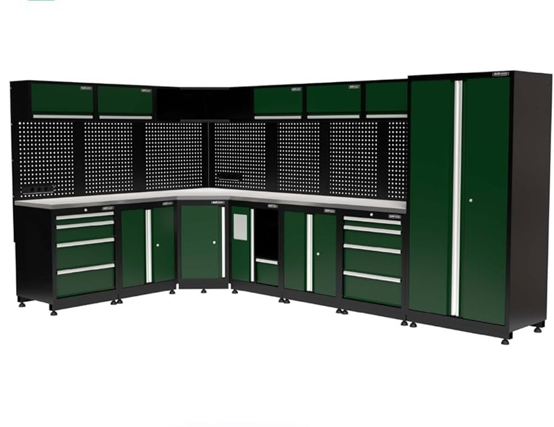 workstation103.jpg L-Shaped 4mtr Garage Workstation - Dark Green - Image 1