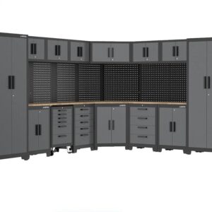 L-Shaped 5mtr Garage Workstation - Gray / Black