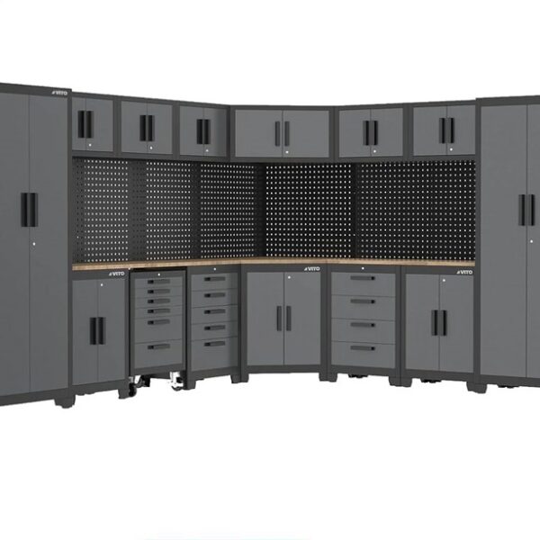 L-Shaped 5mtr Garage Workstation - Gray / Black