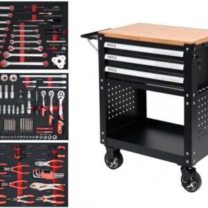 Yato Metal Service Trolley – 3 Drawer: Organized Storage and 162 Tools Included