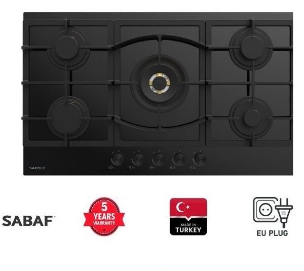 90cm Built in Gas HOB with 5 Burner with Brass Sabaf