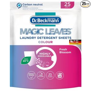 Dr. Beckmann MAGIC LEAVES Laundry Detergent Sheets, For Colour Clothes | Convenient and Pre-Dosed Laundry Detergent | Dissolvable & Climate Neutral | 25 Sheets