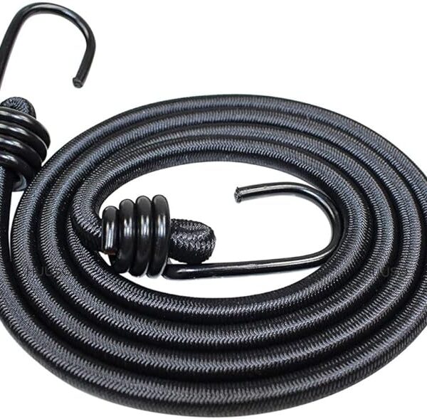 1.8 Mtr Multipurpose Black Elastic Heavy-Duty Bungee Cord Rope Strong, Stretchy and Reliable, Suitable for Bike, Car, Tie Down, Camping, Carrying and Organizing Things