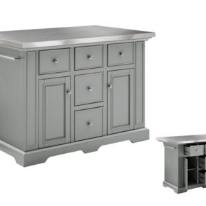 Customised Grey Kitchen Island with SS Top - Metal Body with Powder Coated Color