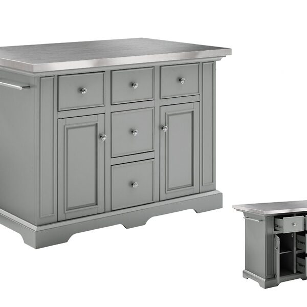 Customised Grey Kitchen Island with SS Top - Metal Body with Powder Coated Color