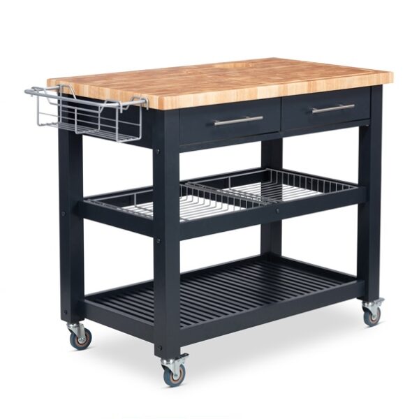 Customised Black Kitchen Island with Trolley - Metal Body with Powder Coated Color