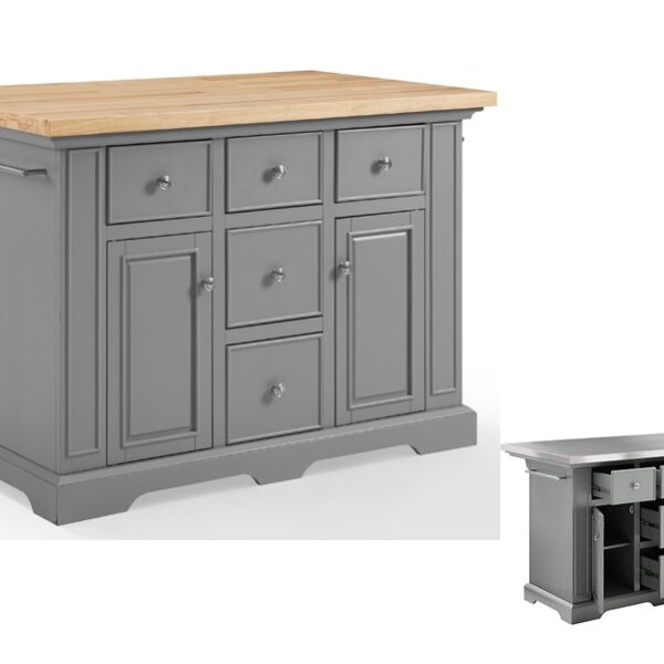 Customised Grey Kitchen Island with Wood Top - Metal Body with Powder Coated Color