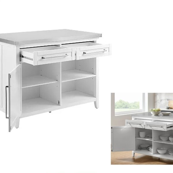 Customised White Kitchen Island with SS Top - Metal Body with Powder Coated Color