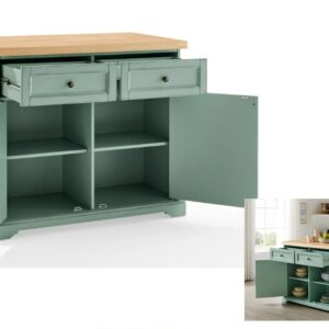 Customised Green Kitchen Island with Wood Top - Metal Body with Powder Coated Color