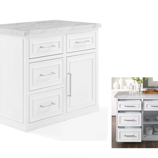 Customised White Kitchen Island with Marble Top - Metal Body with Powder Coated Color