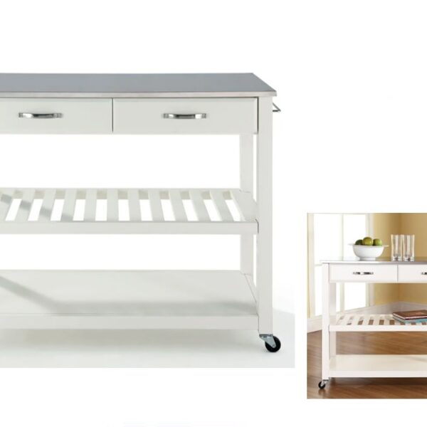 Customised White Kitchen Rolling Cart with SS Top - Metal Body with Powder Coated Color