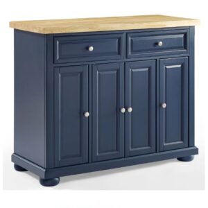 Customised Blue Kitchen Island with Wood Top - Metal Body with Powder Coated Color